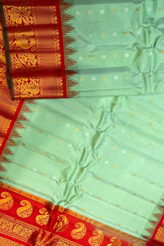 Green Gadwal Handloom Pure Silk Saree - Luxurion World