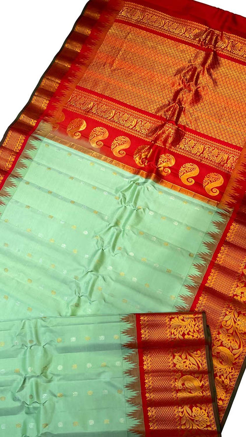 Green Gadwal Handloom Pure Silk Saree - Luxurion World