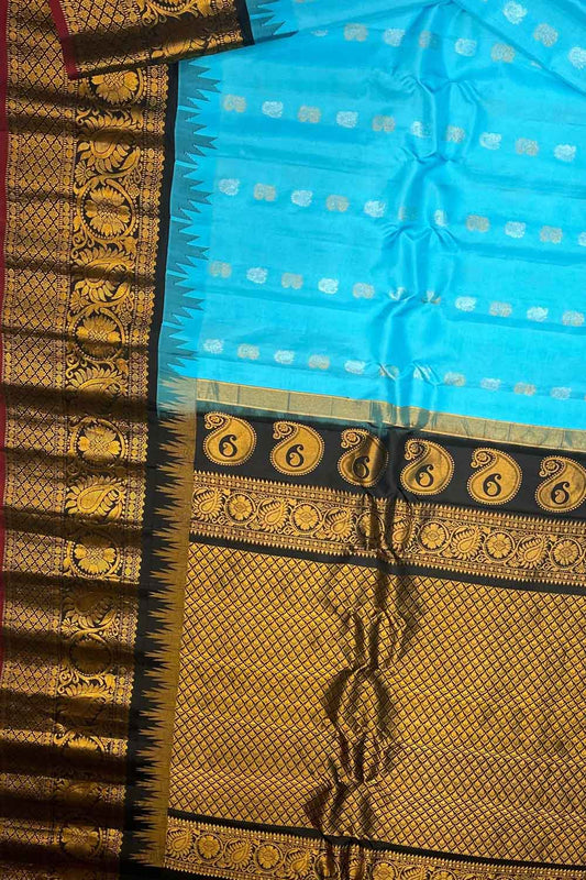Blue Gadwal Handloom Pure Silk Saree - Luxurion World