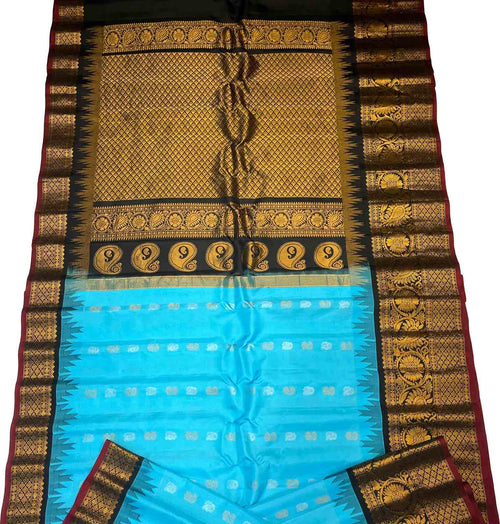 Blue Gadwal Handloom Pure Silk Saree - Luxurion World