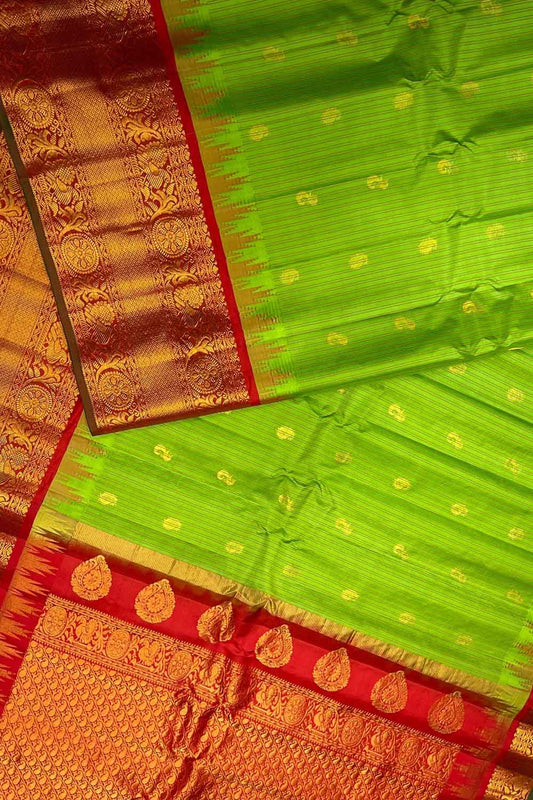 Green Gadwal Handloom Pure Silk Saree - Luxurion World
