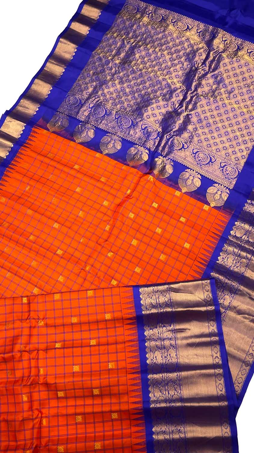 Orange Gadwal Handloom Pure Silk Saree
