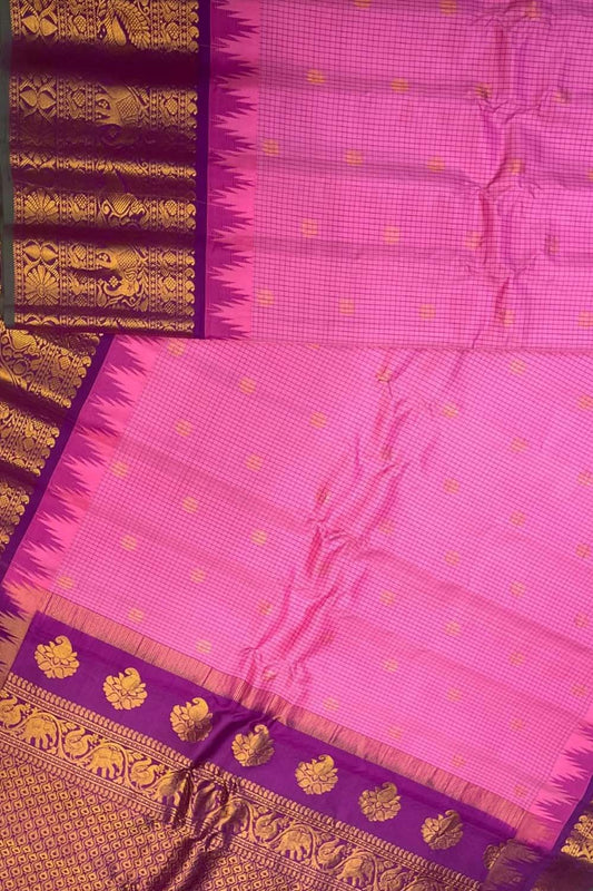 Pink Gadwal Handloom Pure Silk Saree - Luxurion World