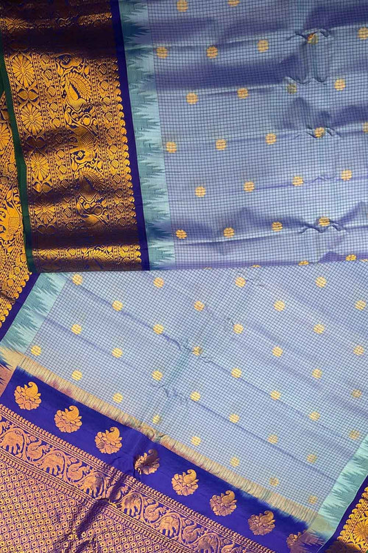 Blue Gadwal Handloom Pure Silk Saree - Luxurion World