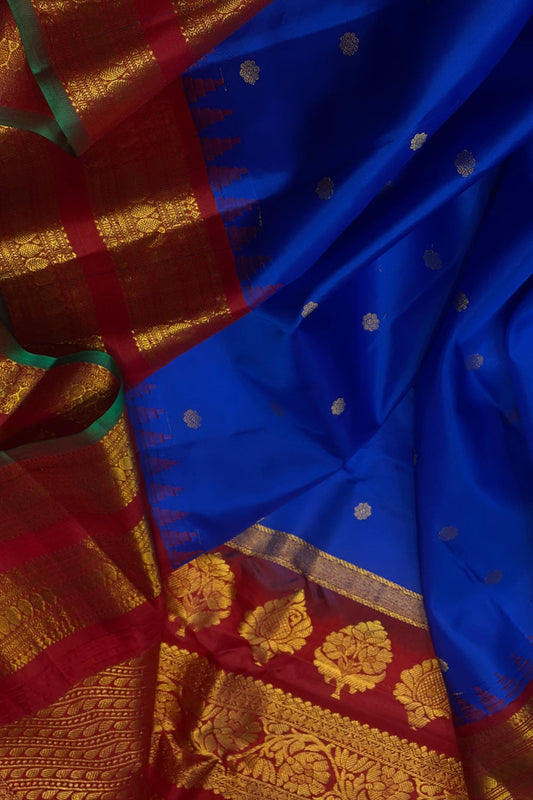 Blue Gadwal Handloom Pure Silk Saree - Luxurion World