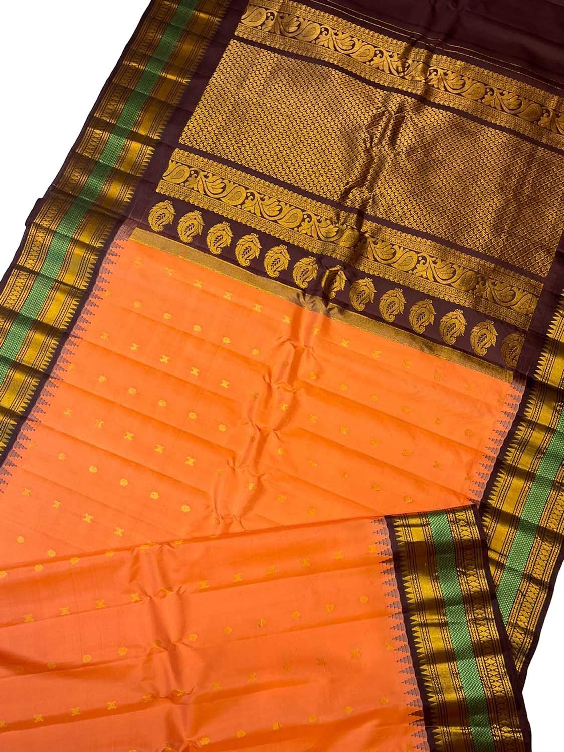 Orange Gadwal Handloom Pure Silk Saree - Luxurion World
