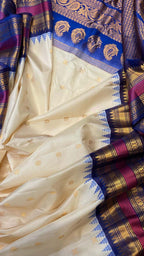 Off White Gadwal Handloom Pure Silk Saree - Luxurion World
