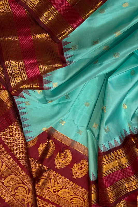 Blue Gadwal Handloom Pure Silk Saree - Luxurion World