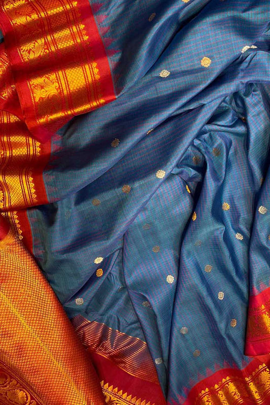Blue Gadwal Handloom Pure Silk Saree - Luxurion World