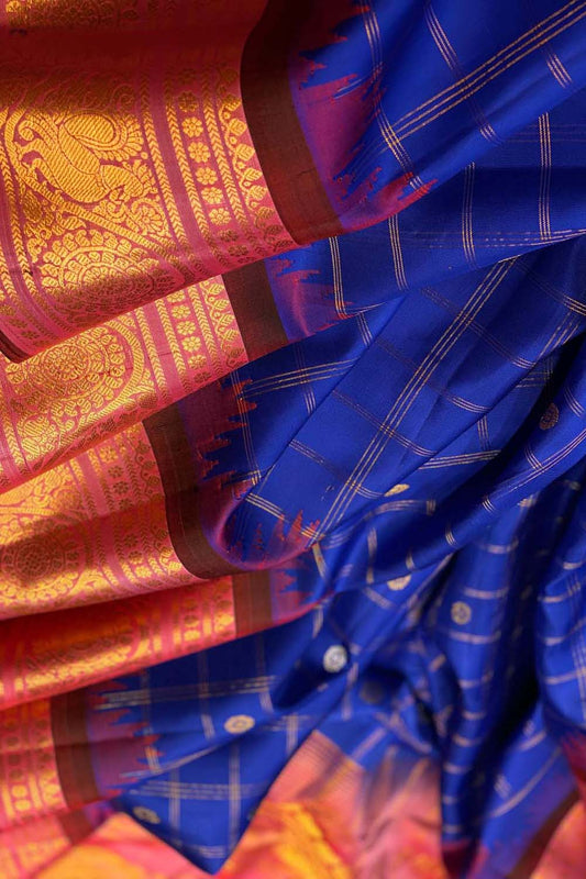 Blue Gadwal Handloom Pure Silk Saree - Luxurion World