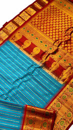 Blue Gadwal Handloom Pure Silk Saree - Luxurion World