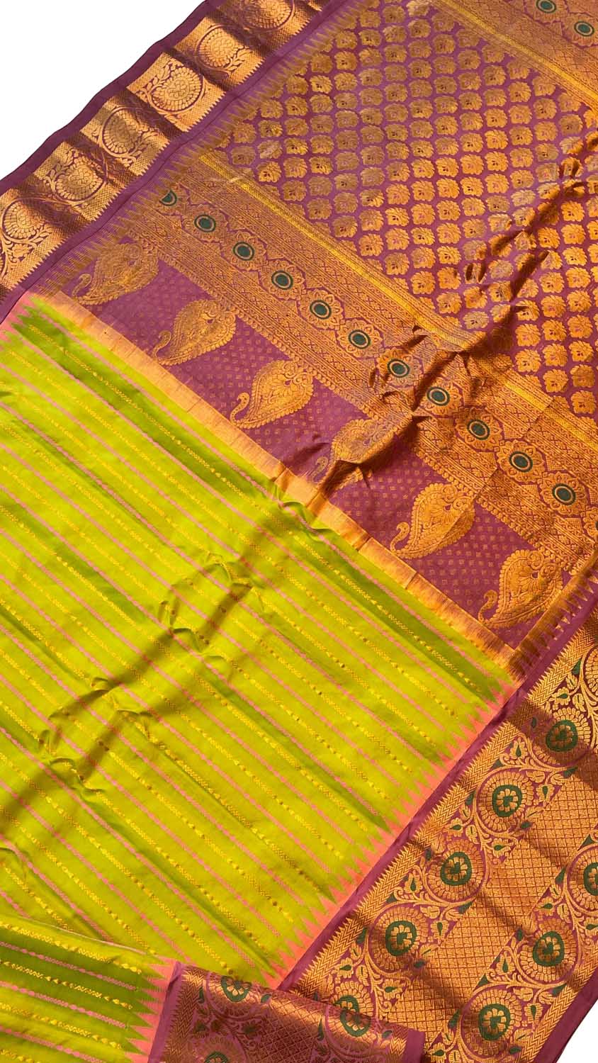 Green Gadwal Handloom Pure Silk Saree - Luxurion World