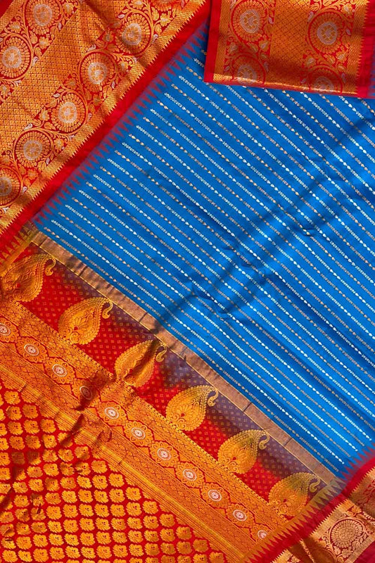 Blue Gadwal Handloom Pure Silk Saree - Luxurion World