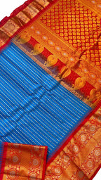 Blue Gadwal Handloom Pure Silk Saree - Luxurion World