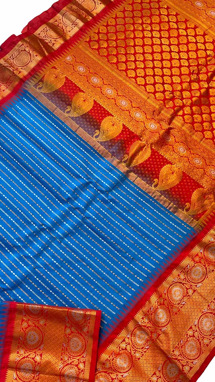 Blue Gadwal Handloom Pure Silk Saree - Luxurion World