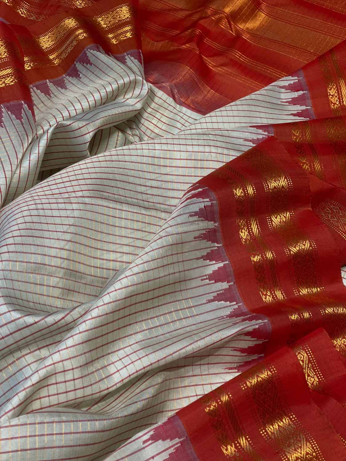 Grey Gadwal Handloom Pure Silk Saree - Luxurion World