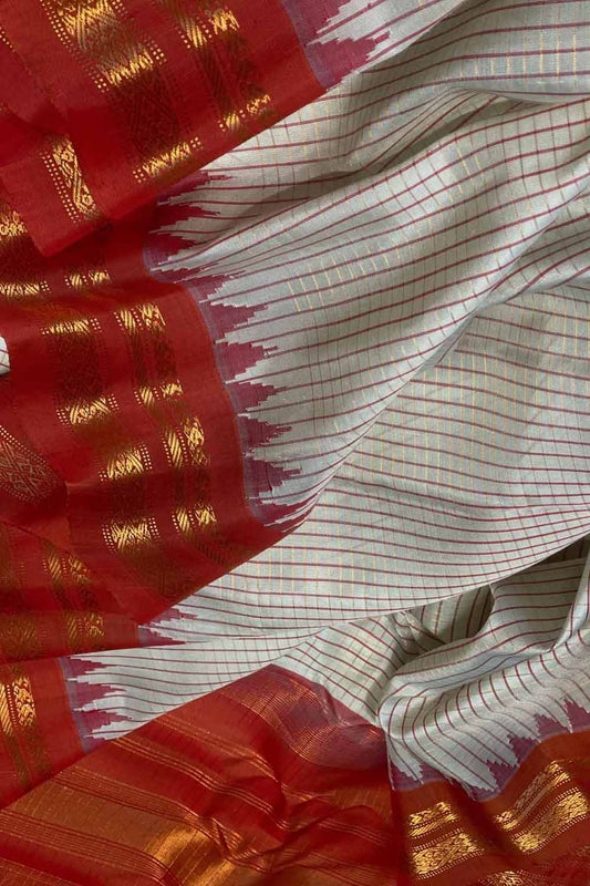 Grey Gadwal Handloom Pure Silk Saree - Luxurion World