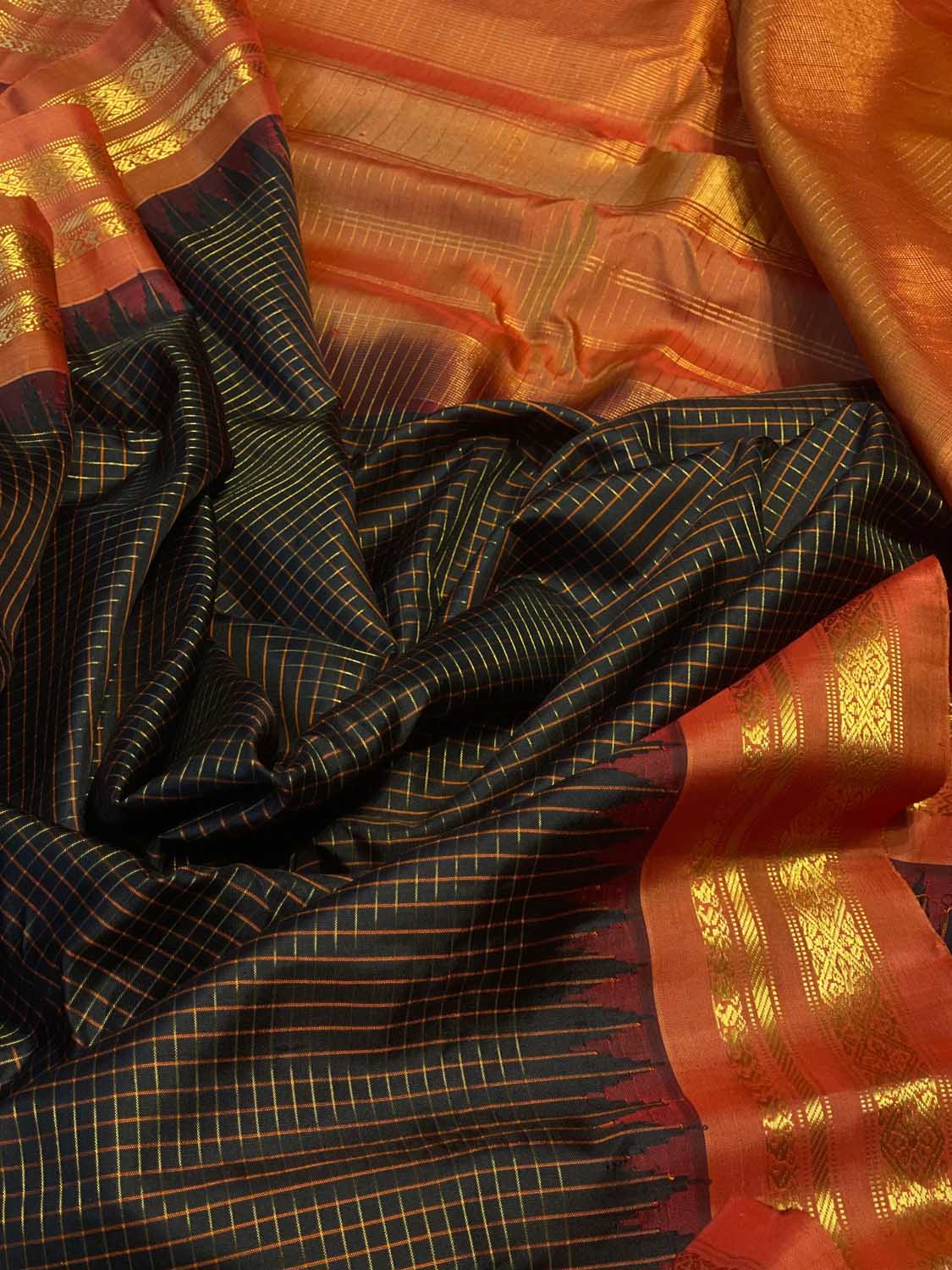 Black Gadwal Handloom Pure Silk Saree - Luxurion World