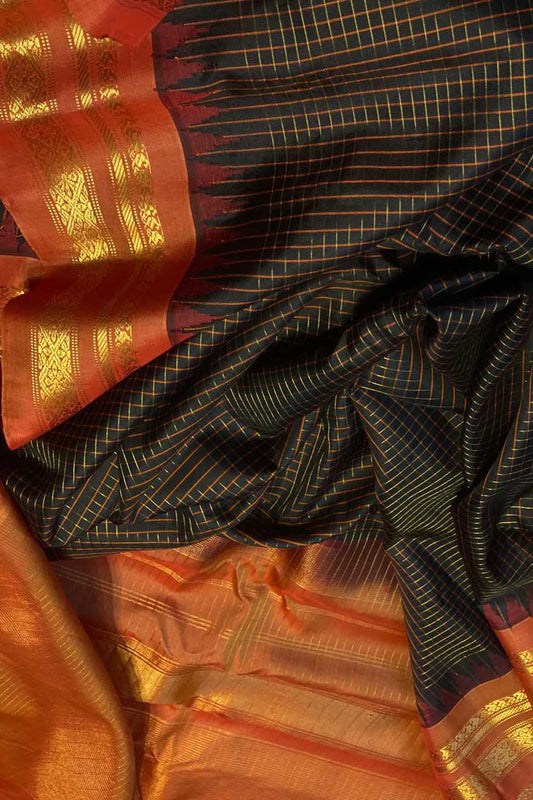 Black Gadwal Handloom Pure Silk Saree