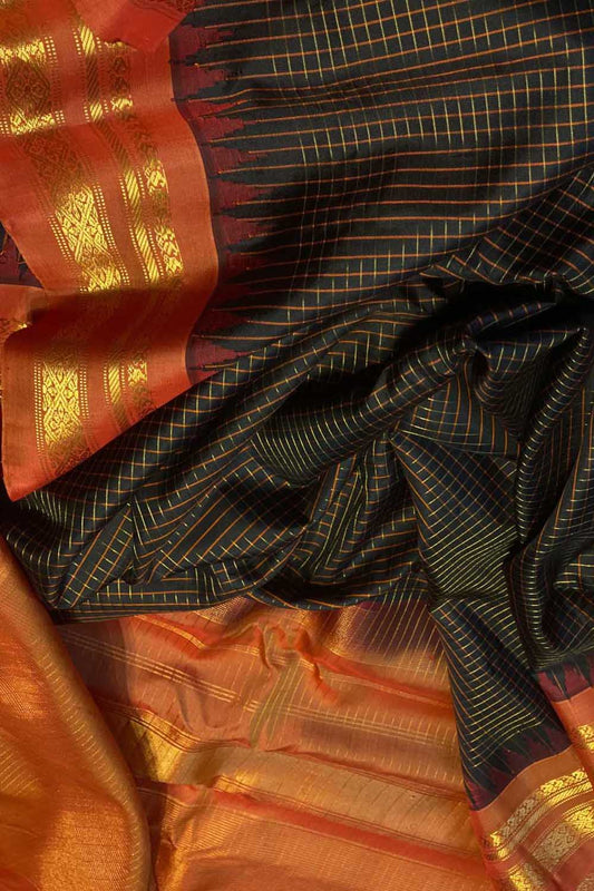 Black Gadwal Handloom Pure Silk Saree - Luxurion World