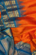 Orange Gadwal Handloom Pure Silk Saree - Luxurion World