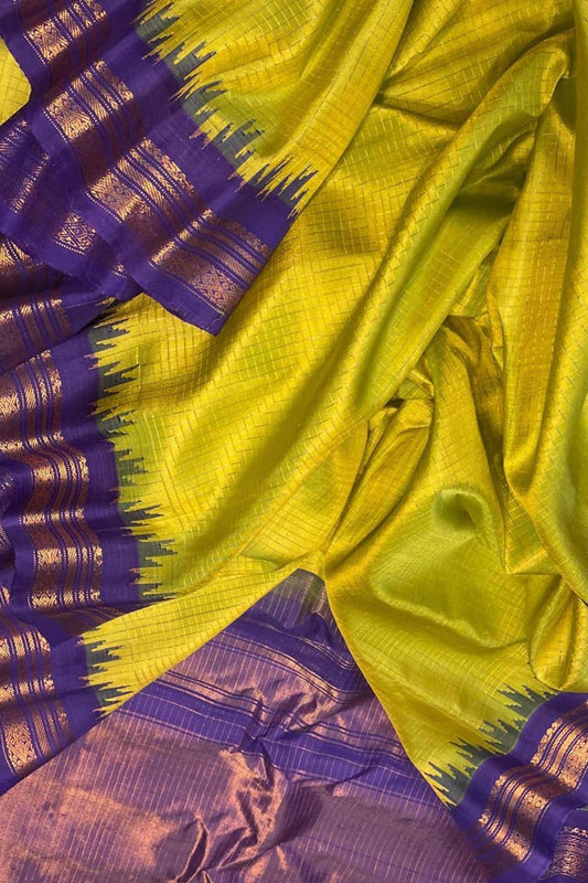 Green Gadwal Handloom Pure Silk Saree - Luxurion World