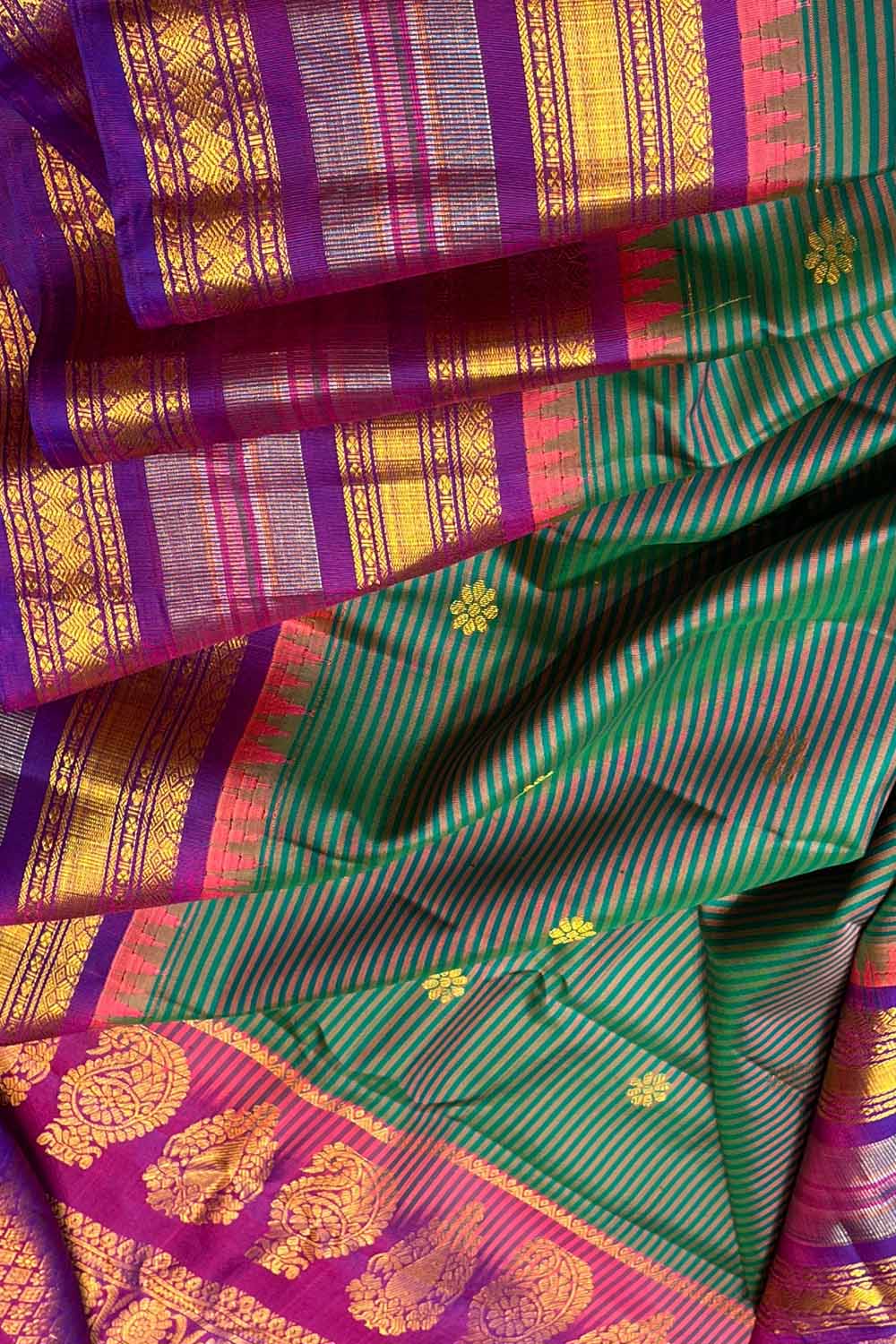 Green Gadwal Handloom Pure Silk Saree - Luxurion World