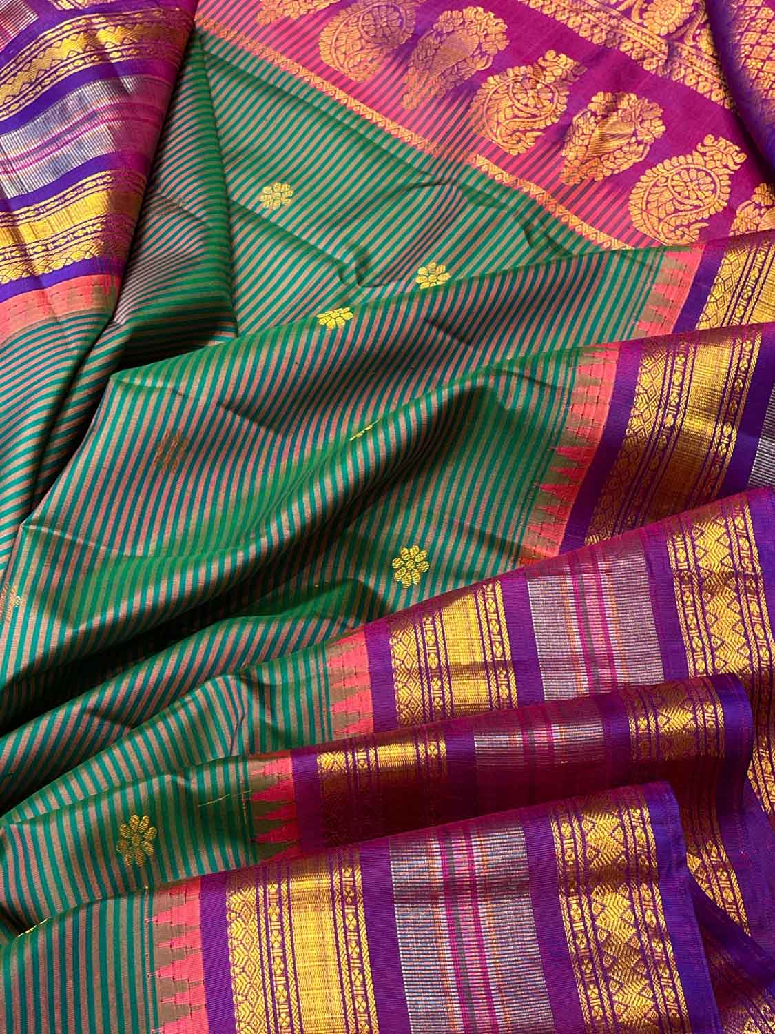Green Gadwal Handloom Pure Silk Saree - Luxurion World