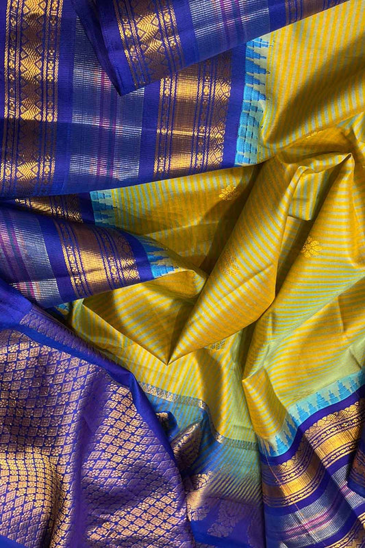Yellow Gadwal Handloom Pure Silk Saree - Luxurion World
