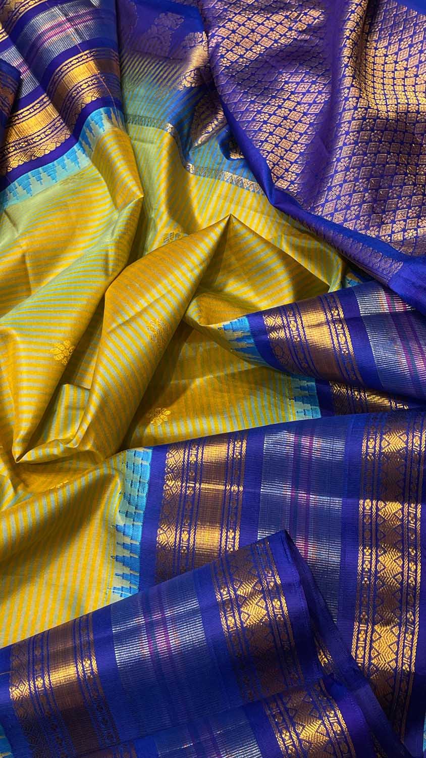 Yellow Gadwal Handloom Pure Silk Saree - Luxurion World