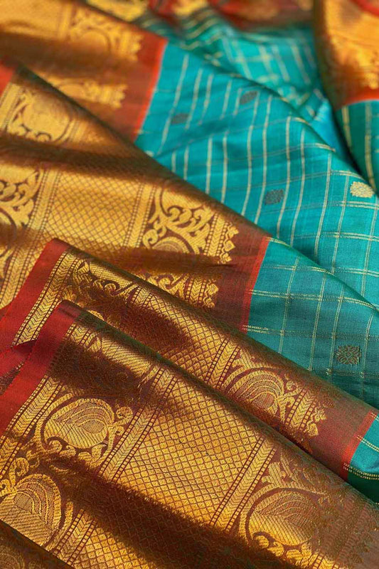 Blue Gadwal Handloom Pure Silk Saree - Luxurion World