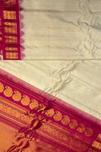 Off White Gadwal Handloom Pure Silk Saree - Luxurion World