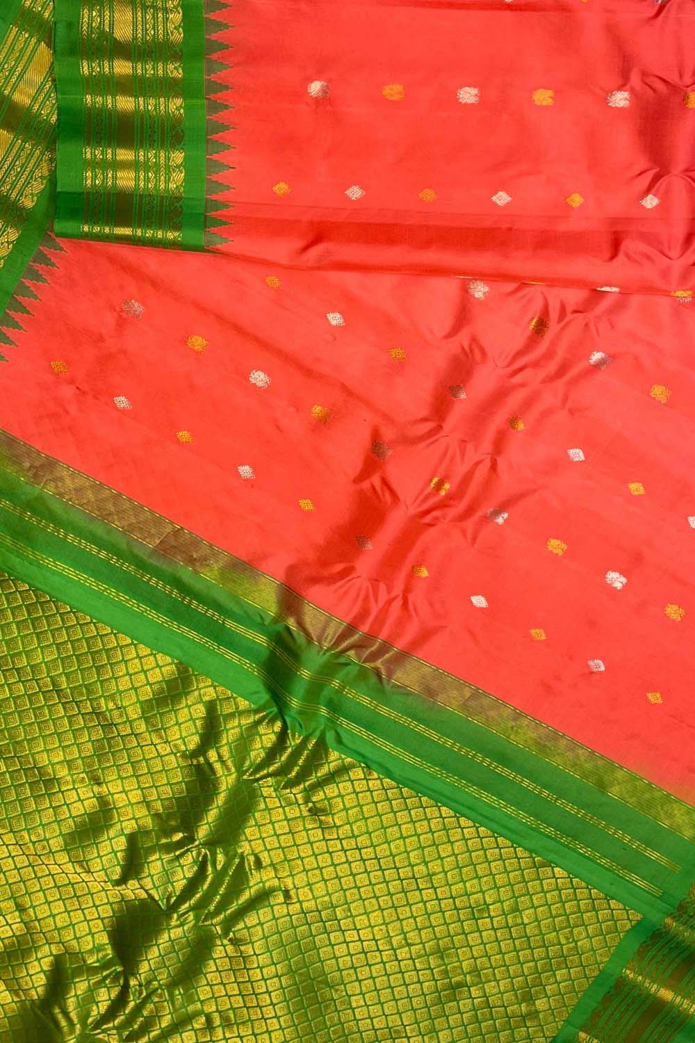 Orange Gadwal Handloom Pure Silk Saree - Luxurion World