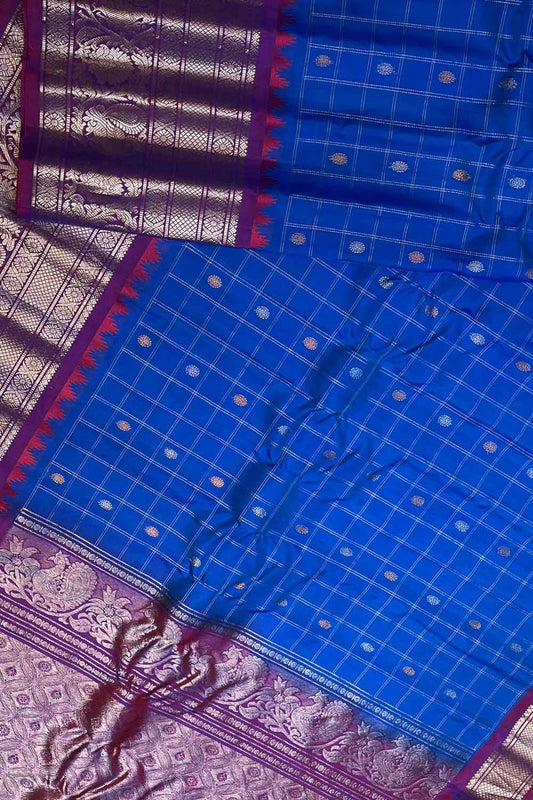 Exquisite Blue Gadwal Handloom Pure Silk Saree: A Timeless Elegance - Luxurion World