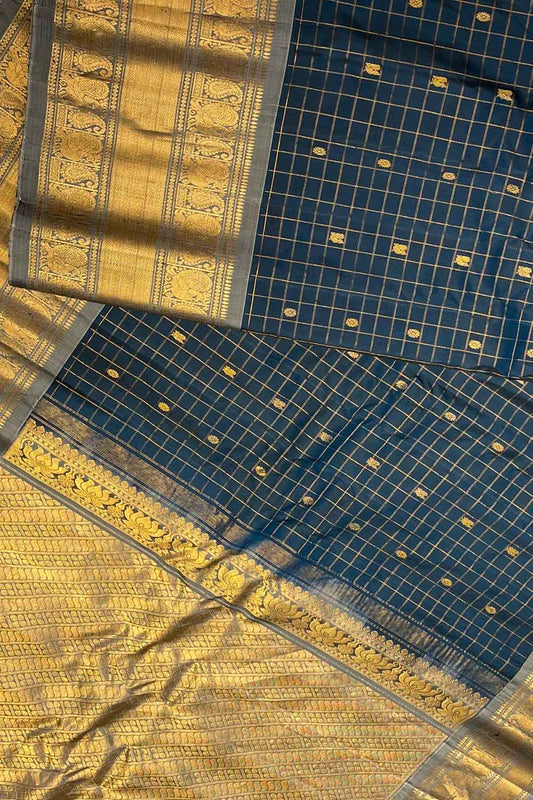 Elegant Black Gadwal Handloom Pure Silk Saree: Timeless Beauty - Luxurion World