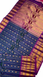 Exquisite Blue Gadwal Handloom Pure Silk Saree: Timeless Elegance - Luxurion World