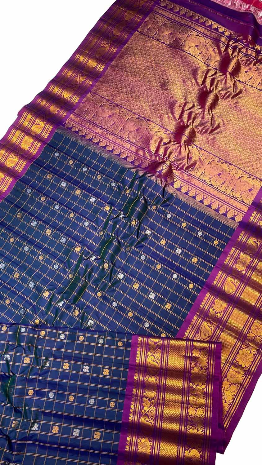 Exquisite Blue Gadwal Handloom Pure Silk Saree: Timeless Elegance - Luxurion World