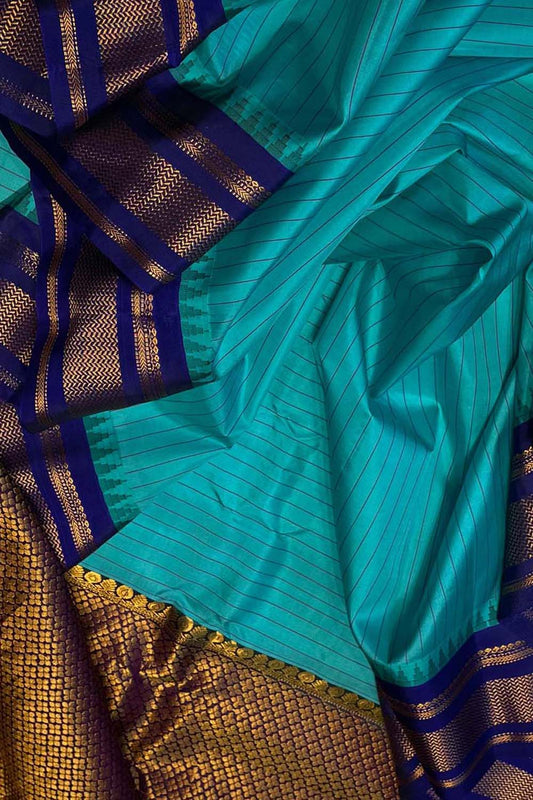Blue Gadwal Handloom Pure Silk Saree - Luxurion World