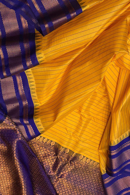 Yellow Gadwal Handloom Pure Silk Saree - Luxurion World