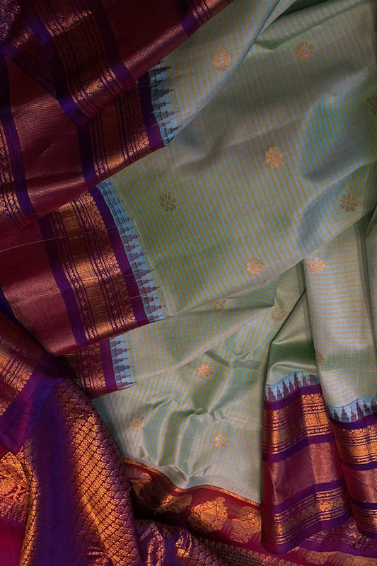 Exquisite Blue Gadwal Handloom Pure Silk Saree: Timeless Elegance - Luxurion World