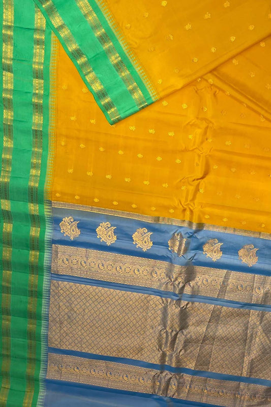 Exquisite Yellow Gadwal Handloom Pure Silk Saree: Timeless Elegance