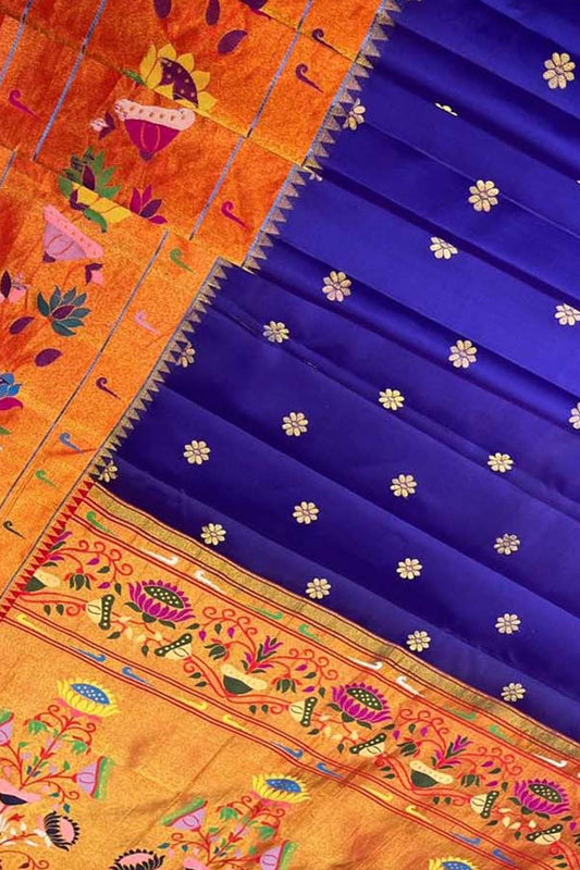 Exquisite Blue Gadwal Paithani Handloom Silk Saree: A Timeless Masterpiece - Luxurion World