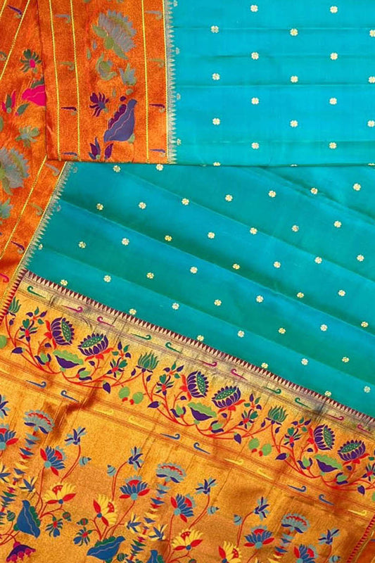 Exquisite Blue Gadwal Paithani: Handloom Silk Saree with Elegance