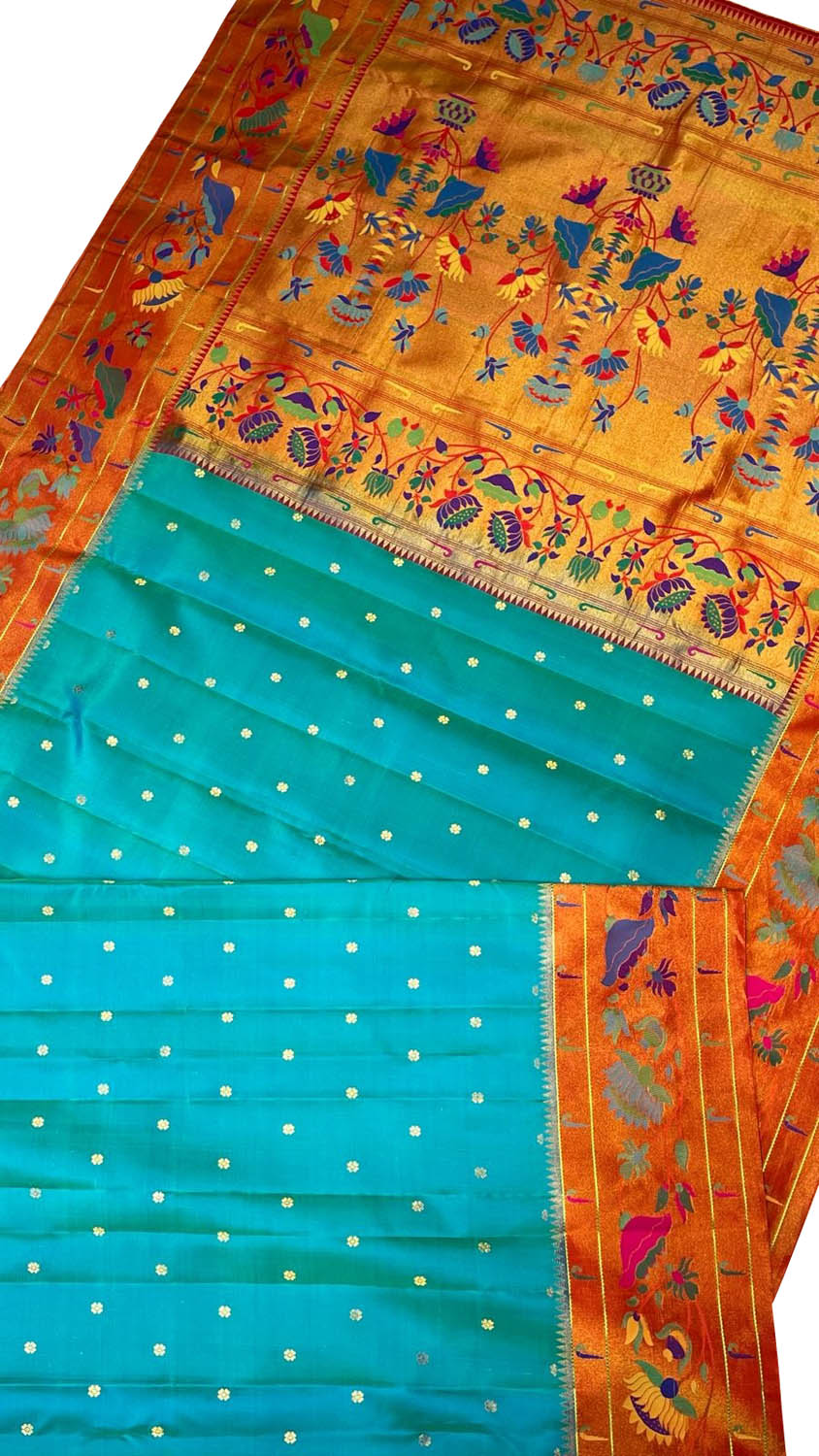 Exquisite Blue Gadwal Paithani: Handloom Silk Saree with Elegance - Luxurion World