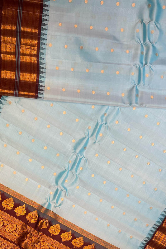 Exquisite Blue Gadwal Handloom Pure Silk Saree: A Timeless Elegance