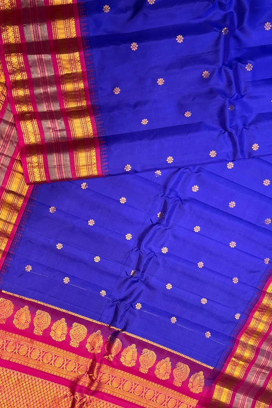 Exquisite Blue Gadwal Handloom Pure Silk Saree: Timeless Elegance - Luxurion World