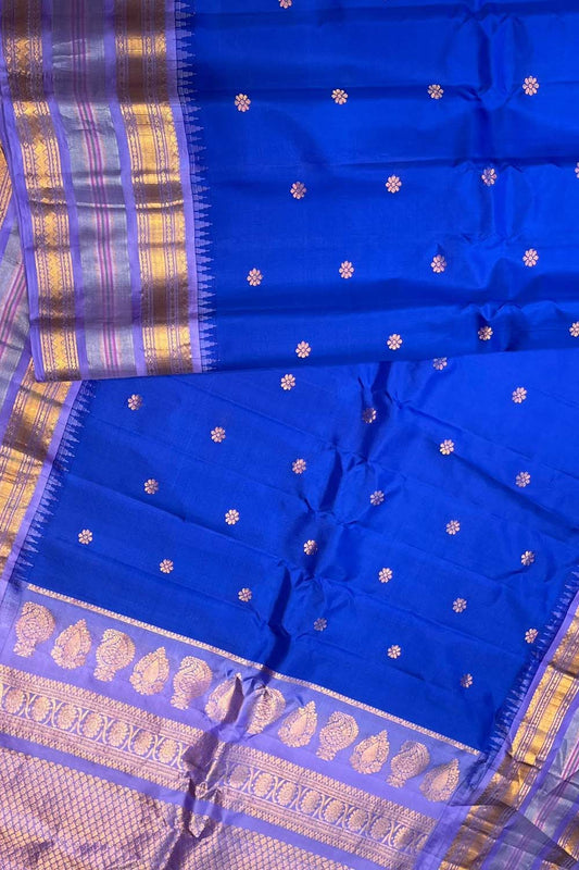 Exquisite Blue Gadwal Handloom Pure Silk Saree: Timeless Elegance