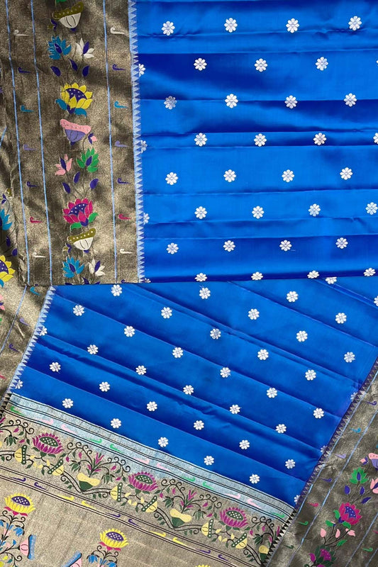 Exquisite Blue Gadwal Pure Silk Saree - Handloom Beauty - Luxurion World