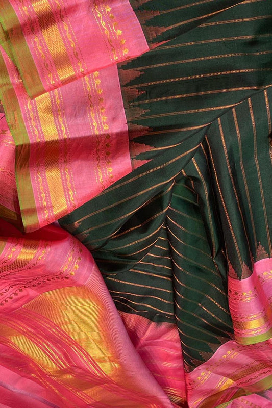 Handcrafted Green Gadwal Silk Saree - Pure Elegance