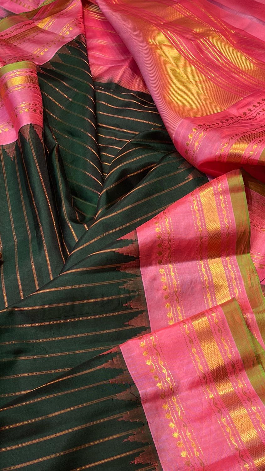 Handcrafted Green Gadwal Silk Saree - Pure Elegance - Luxurion World